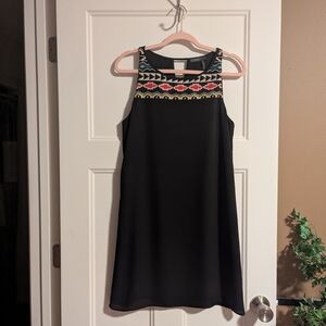 THML Black Dress with Colorful a Aztec Inspired Embroidery. Size Small.